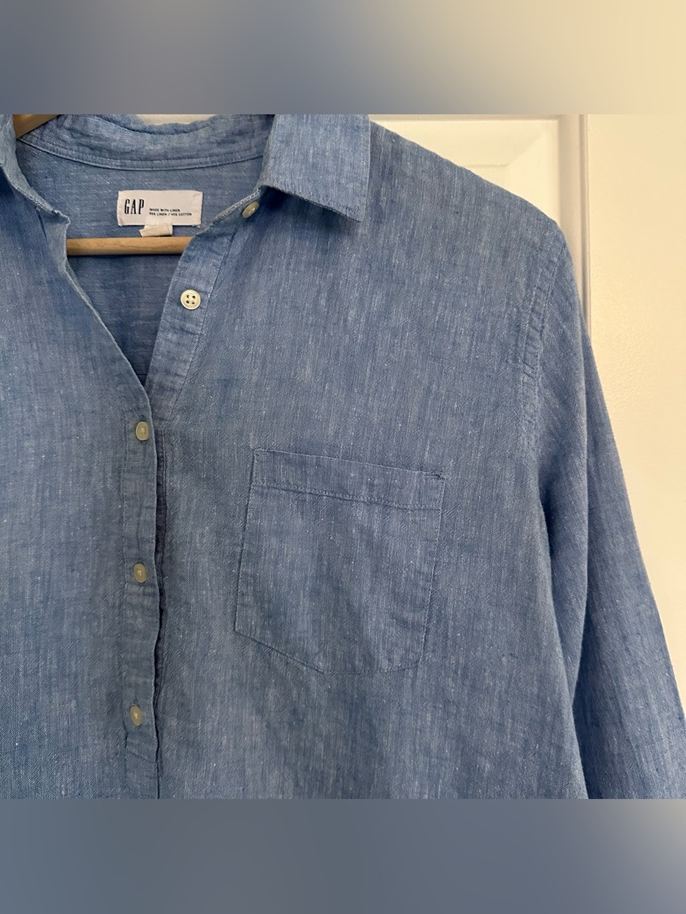 Gap Linen & Cotton Popover Shirt, Size Medium, Blue - Picture 3 of 7